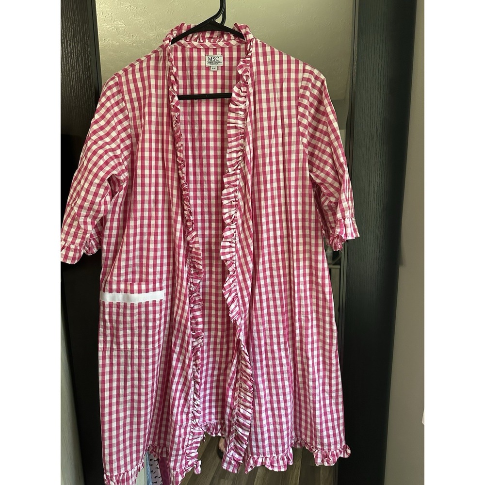MSC Pink Gingham Ruffle Robe S/M Lightweight Cottagecore Missing The Belt